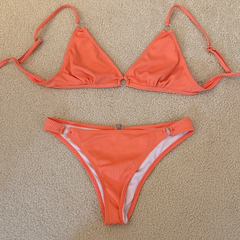 SHEIN Vibrant Orange Ribbed Bikini
